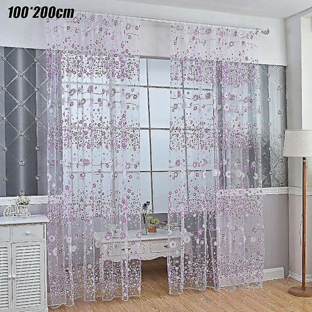 Blomstrede Voile Gardiner 1 Panel Stanglomme Slot Top Net Vindue Dekoration
