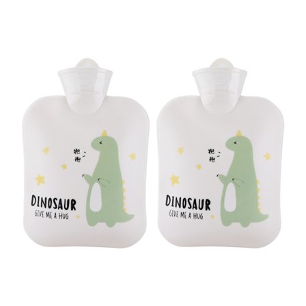 2 stk. Varmtvandsflaske Isoleret Lækagesikker Tegneserie Bærbar Dinosaur Design til Hænder og Mave Varme