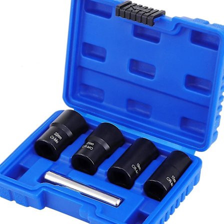 Sett med 5 1/2-tommers vrikontakter for å fjerne skadede hjulmuttere, 17 mm, 19 mm, 21 mm og 22 mm