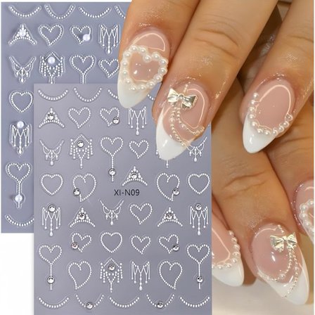 2 Ark Crystal Diamond Hjerte Fransk Spids Negleklistermærker til Neglekunst Valentinsdag Neglekunst Klistermærker Negle Dekaler Ferie og Daglig Akryl 