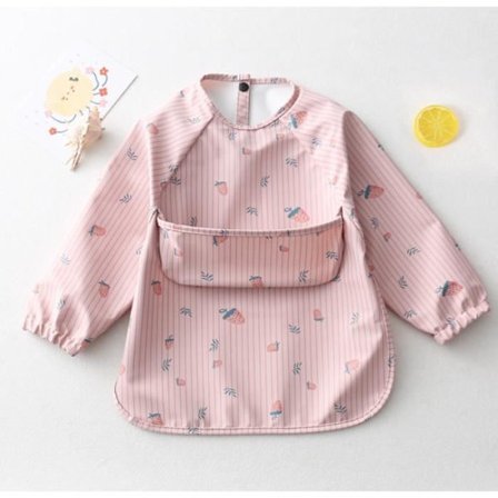 Långärmad haklapp Vattentät babyhaklapp med fickor för matning och lek med din baby för baby småbarn 6-12 månader.