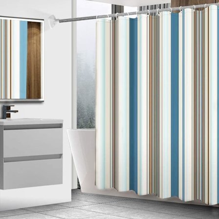 Bruseforhæng 200x200cm Polyester Striber Vandtæt Skimmelfast Badeforhæng med Spænder 12 Kroge Tungt Vægt Hemsøm (Striber - Multifarvet, 2