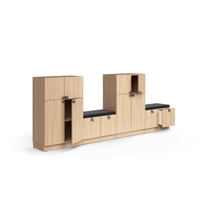 Aufbewahrungseinheit QBUS, 1257x3200x420 mm, Eiche, dunkelgraues Kissen