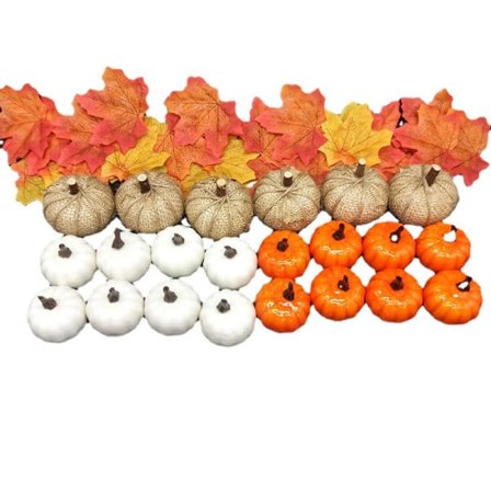 Hanksgiving-sett, kunstige lønneblader høstgresskar kalebasser røde bær for høst høst og halloween hjemfestdekorasjon