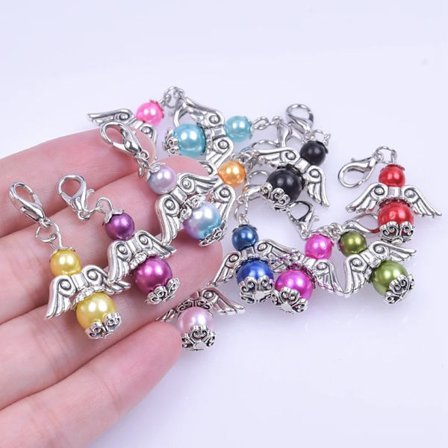 12pcs/Lot Guardian Angel Charms Keychain Beads Angel Wings Pendant Keychain Handmade Jewelry Crafts For Friend Women Men Gifts