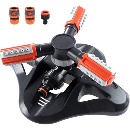 Havesprinkler, 360° roterende 3-arms automatisk plænesprinkler til vanding og kunstvanding