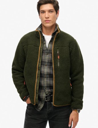 Superdry Sport Outdoor Full Zip Fleece - Khaki green - XL