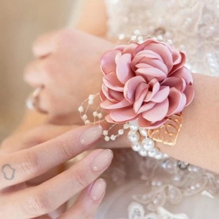【PP】Rose Armbånd Blomster, Blomstret Bryllupsarmbånd Blomster med Rhinestones og Perle, Håndblomst Armbånd Silke Rose Knaphulsblomst Sæt til Bryllup (