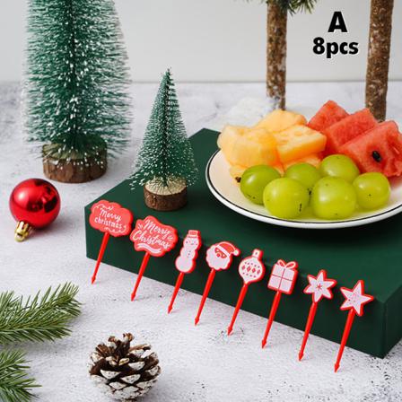 8st/ Set Jul Cartoon Fruktgaffel Barn Snack Cake Desse