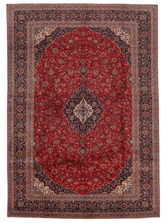 Hand Knotted Keshan Fine Rug 335X483 Wool Dark Red/Black Large