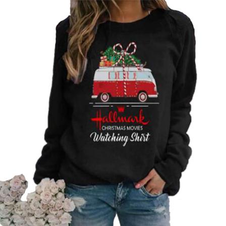 Jul Kvinnor Långärmade Toppar Sweatshirt Bil Printed