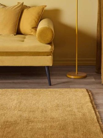 Tapis De Laine Uni Handloom Fringes Jaune Moutarde Petit