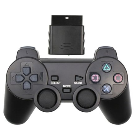 Trådløs Game Controller Dual Vibration 2.4GHz Forsinkelsesfri Fjernbetjening Gamepad til PS2 Sort
