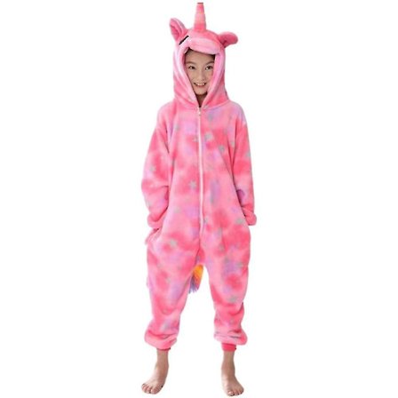 Flickor arn Unicorn 1onesie Kostym Pyjamas Fleece Jumpsuit Mjuk nattkläder Pyjamas Pjs 4-7 år