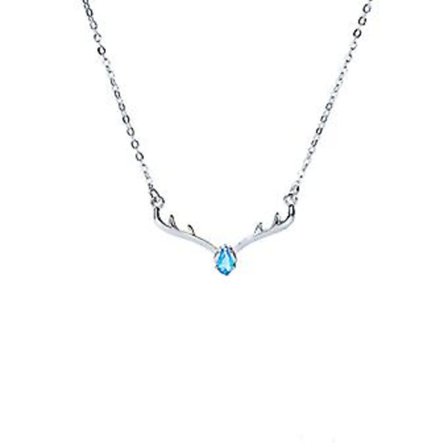 Halsband Dam Kedja Choker Hänge Smycken Flickor Gåva Horn S925 Sterling Silver Diamant (Blå diamant)