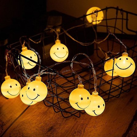 1,5 m 10 LED-lys Smiley Face Fe-lyskæde Batteridrevet Børneværelsesdekoration Lys Nytår