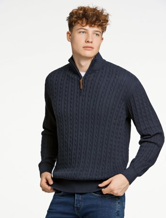 Lindbergh 1/2 Zip Cable Knit - Navy - XL
