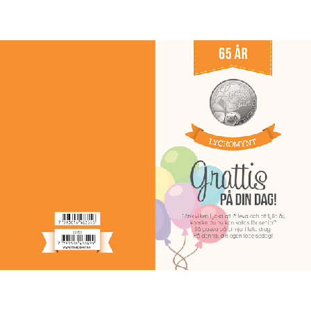 Kort med lyckomynt - 65 år
