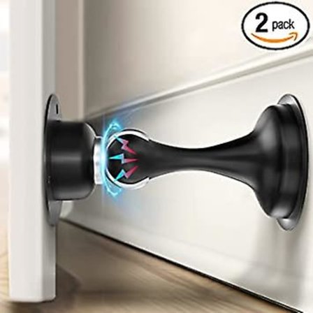 Magnetisk dørstopper, dørstopper til bunden af døren, tung, 1 pakke magnetisk dørgreb vægbeskytter, rustfrit stål 3M klæbebånd, skruer til Str