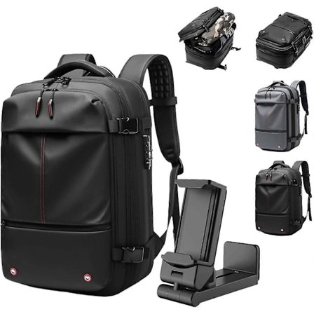 Rygsæk, Vakuum Rygsæk Rejse, 60L Udvidbar Rygsæk med Vakuumkompression (Sort+Vakuum)