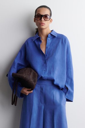 COS Women's Boxy Linen Shirt in Blue