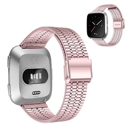 Fitbit Versa 2 / Versa Lite klockarmband i rostfritt stål med sju pärlor - Rosa Ros
