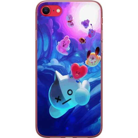 Kompatibelt Mobilskal till Apple iPhone 7 BT21-karaktärer svävar genom ett magiskt blått universum fyllt av virvlande ljus, energi och färger i en