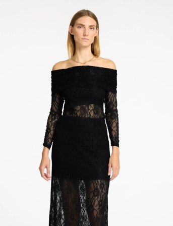 Selected Slfmista Ls Off Shoulder Lace Top - Black - L