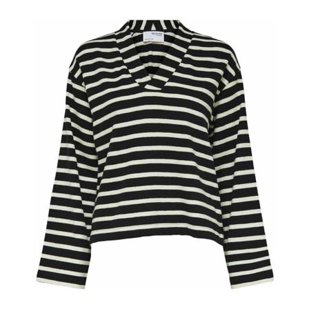 Selected Femme Tala cropped ls v-neck sweat Sort, Dame Bluser