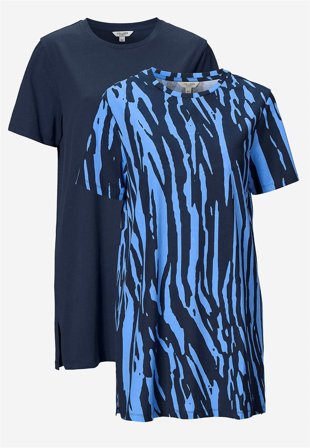 Cellbes of Sweden - Jerseytunika i økologisk bomuld 2-pack i blå / mønstret + marine til damer i størrelse 34/36