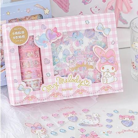 Sanrio Kuromi Cinnamoroll Melodi Klistermærker Gave æske Kawaii Anime Hånd Konto Guka Dekoration Gør det selv Klistermærke