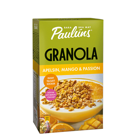 Paulúns Granola Appelsin Mango Pasjon 450 g