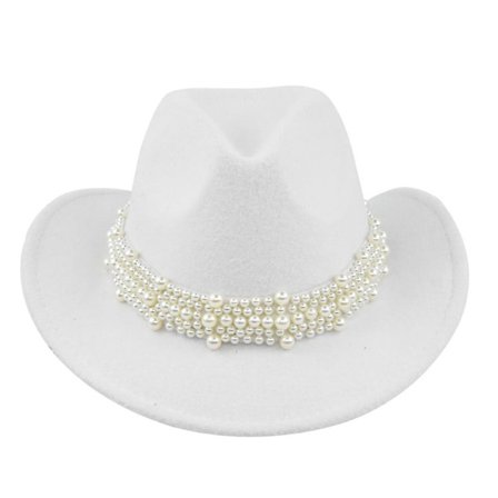 Western Cowboy Hat Retro Jazz Hat Stretch Pearl Wool Top Hat Felt Hat Retro Faux Sheep Hat Cowboy Hat