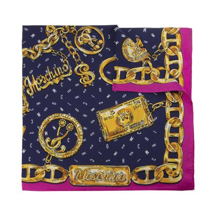 Moschino, Scarf With Teddy Bear Motif Blauw, Dames, Maat:ONE Size