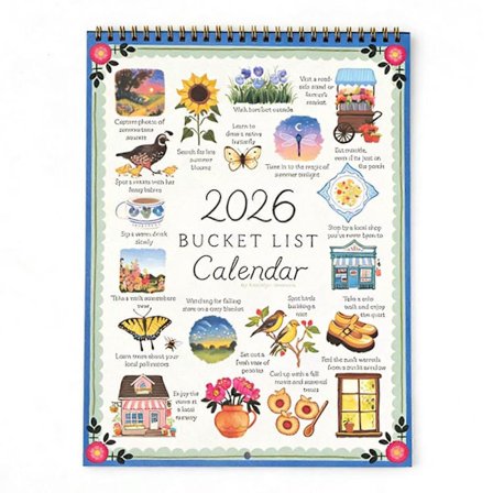 Bucket List -kalenteri 2026 - 12 kuukauden inspiroiva tavoitesuunnittelija vuodelle 2026, kodin ja toimiston sisustus, joululahjat