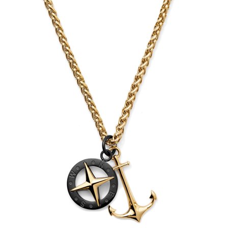 Tadd Gold-tone Anchor & Compass Necklace for Men - Steel necklaces