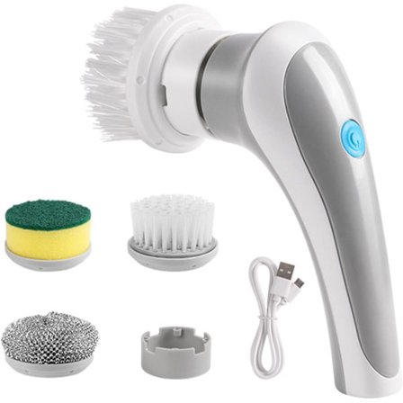 (Grå) Håndholdt elektrisk spin-skrubber, 3 udskiftelige børstehoveder