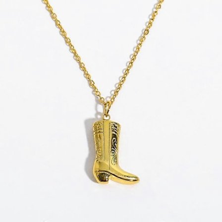 Halsband med hänge i rostfritt stål, gyllene färg, Western Cowboy Boots, för kvinnor, länkarmband, Cowgirl-presenter
