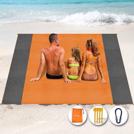 Strandtæppe Picnictæppe, 210 x 200cm Sandproof Vandtæt Strandmåtte, Udendørs Tæppe (Orange)