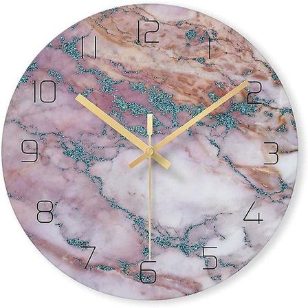12 tuuman marmorikuvioinen koristeellinen lasinen seinäkello olohuoneeseen, keittiöön, toimistoon ja makuuhuoneeseen (FMY)