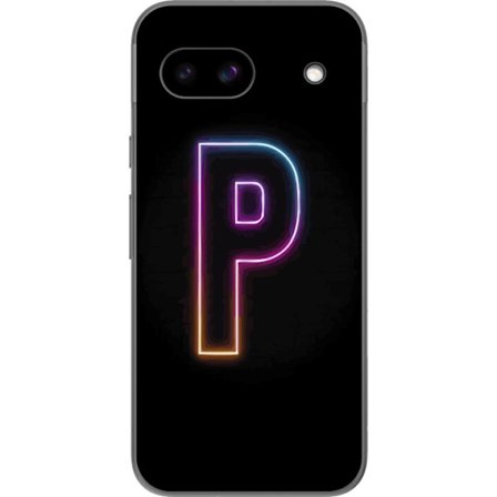 Kompatibel Mobilcover til Google Google Pixel 8a Minimalistisk neonbogstav P i farvegradient og lyseffekt mod sort baggrund i digital neonstil