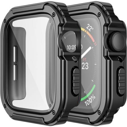 2-pack robust fodral kompatibelt med Apple Watch 40mm serie SE/6/5/4 med skärmskydd i härdat glas, militär runtomkring hårt TPU-skydd