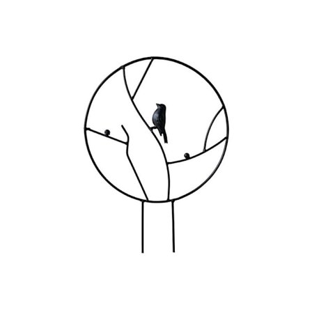 2 stk. Sorte Haveespalier i Jern til Klatreplanter, 40 cm Rustsikker Lille Espalier til Indendørs Potteplanter, Rund Cirkelespalier med Fugl, Metalvin