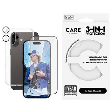 CARE by Panzer Flagship 3-in-1 Bundle iPhone 16 PanzerGlass - High quality tempered glass screen protector