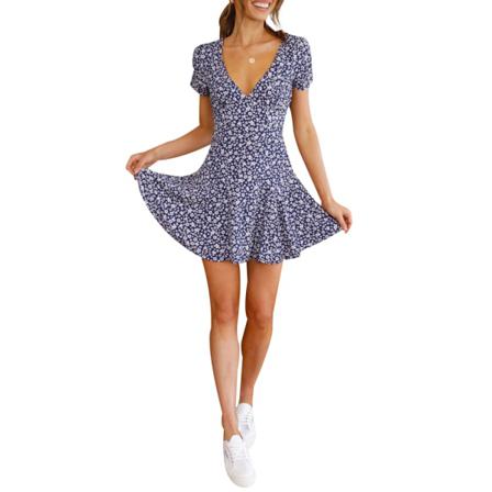 Damer Kortärmad Wrap Bohemian V-ringad Blommig Mini Klänning Summ