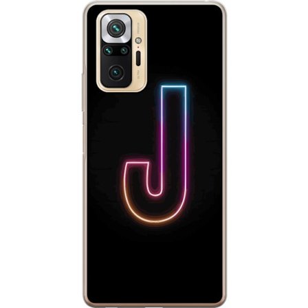 Kompatibel Mobilcover til Xiaomi Xiaomi Redmi Note 10 Pro Minimalistisk neonbogstav J i farveskiftende lys mod sort baggrund