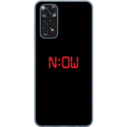 Xiaomi Redmi Note 11S Gjennomsiktig deksel NÅ digitalklokke rød neon minimalistisk tid motiv moderne teknologi retro alarm display svart bakgrunn e