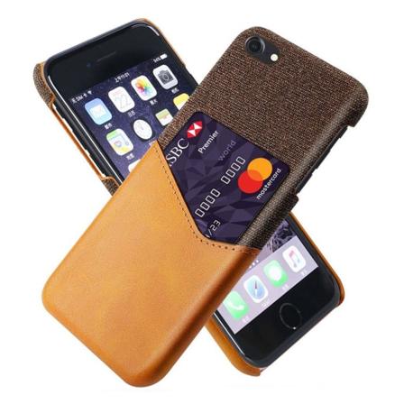 KSQ Stødsikkert og hybrid telefon cover i PU og stof med kortplads iPhone 8/7/SE (2020)/SE (2022) 4,7 tommer - Brun Brown