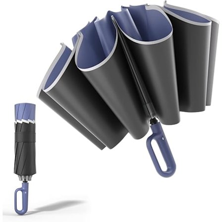 Vindtett Snøparaply Automatisk Kompakt Reise Sammenleggbar Paraply Med Refleksbånd Sterkt grep 10 Ribber Regn Snø UV-bestandig Unisex Haze Blue
