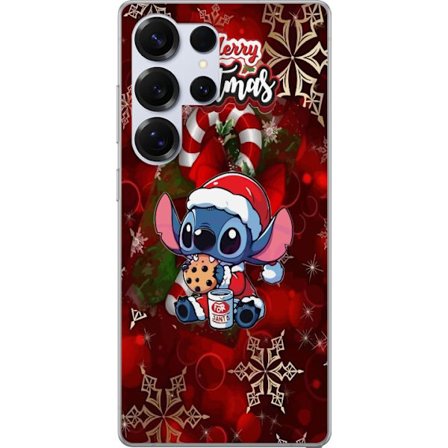 Kompatibel Mobilcover til Samsung Galaxy S25 Ultra Stitch juletema med cookie og julemand kostume glædelig jul sød festlig kawaii ferie rød baggrundsk